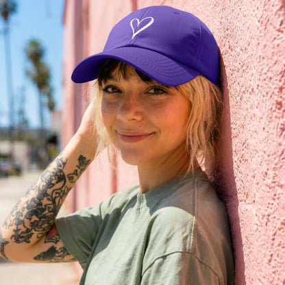 Hand Drawn Heart Hat Womens Embroidered Baseball Cap - color: Purple