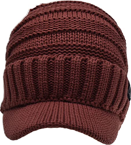 C.C Trendy Warm Oversized Chunky Soft Oversized Ribbed Slouchy Knit Hat with Visor Brim - color: Brick