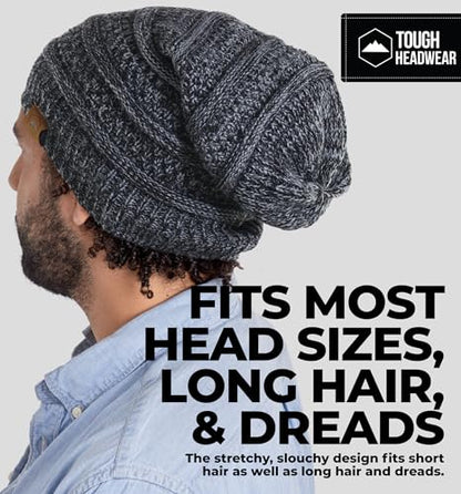 Tough Headwear Slouchy Oversized Beanie Hat - Warm Winter Hats for Women - Stretch Fit Mens Beanie - color: Black Gray
