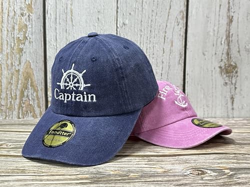 Embroidered Captain & First Mate Baseball Caps Set for Men Women - color: Captain (Navy) - Toddler First Mate (Pink)
