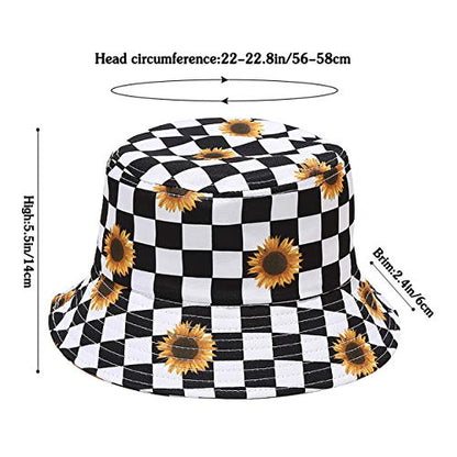 Unisex Bucket Hat Summer UPF 50+ Sun Protection Outdoor Beach Fishing Travel Hiking Hat - color: Checkered/Sunflower Pattern