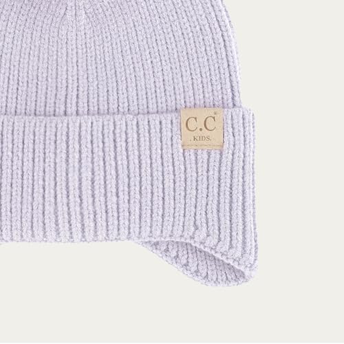 C.C Kids Ear Flap Fur Pom Beanie for Boys Girls - Comfortable Soft Warm Children Youth Knit Skully Hat with Faux Fur Pom - color: Lavender