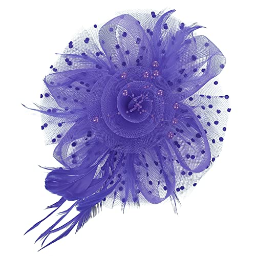 Century Star 2026 Kentucky Hat Derby Fascinator for Women Tea Party Flower Mesh Ribbons Feathers Headband Hair Clips - color: Deep Purple