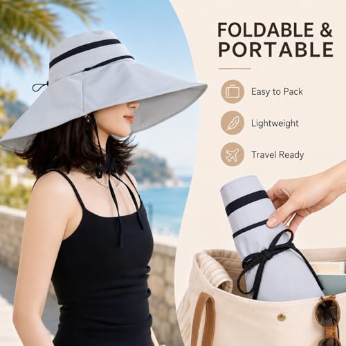 Women Wide Brim Sun Protection Hat Summer Fishing Hats - color: Gray