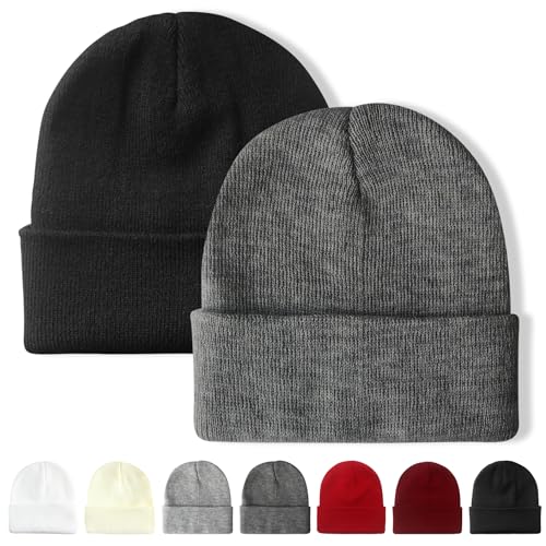 NPQQUAN 2 Packs Beanie for Men Women Winter Hats for Mens Beanie Skull Cap - color: Black+grey