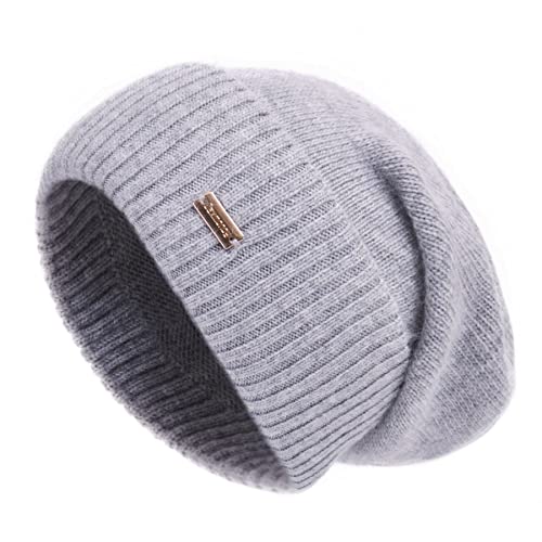 jaxmonoy Slouchy Beanies for Women Winter Lightweight Ladies Knit Hat Cuffed Soft Warm Slouch Beanie Cap - Brown - color: Light Grey