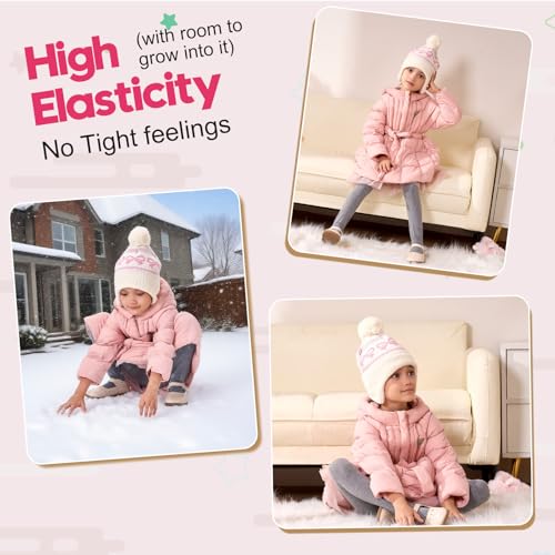 Moon Kitty Baby Girls Earflaps Knit Hats Infant Baby Beanies6-12Months - color: Beige, size: 3-5T