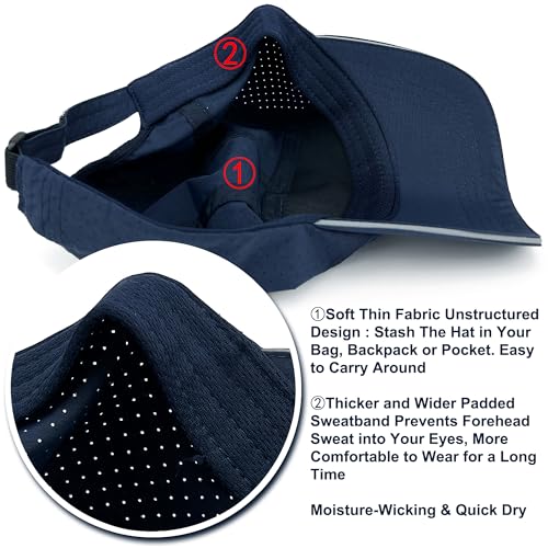 Lightweight Running Hat Breathable Mesh Cap Reflective Brim - color: Navy, size: One Size