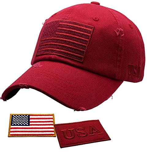 Antourage American Flag Unisex Baseball Hat for Men and Women | USA Flag Mesh Snapback Cap with 2 Patriotic Patches - color: (03) Burgundy
