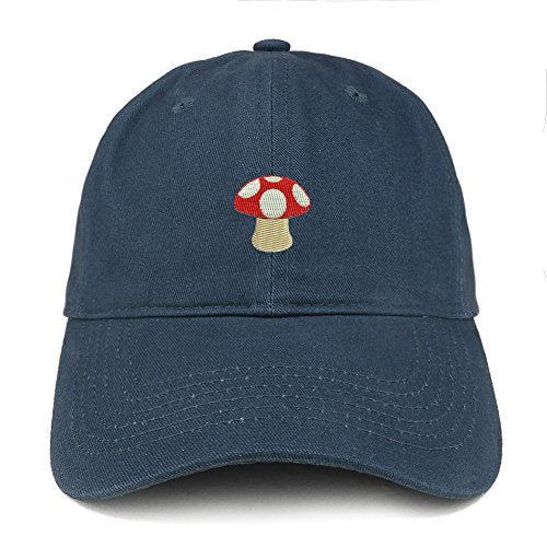 Trendy Apparel Shop Mushroom Emoticon Embroidered 100% Soft Brushed Cotton Low Profile Cap - color: Navy