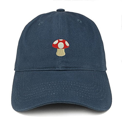 Trendy Apparel Shop Mushroom Emoticon Embroidered 100% Soft Brushed Cotton Low Profile Cap - color: Navy