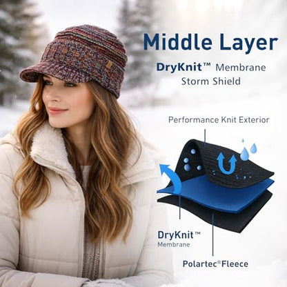 TOP-EX DryKnit Waterproof Visor Beanie for Women, Fleece Lined Winter Hat - color: Black