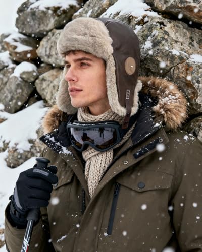 Croogo Faux Leather Winter Hat Russian Ushanka Trapper Hat Faux Fur Warm Hat Waterproof Hunter Hat for Men Women - color: Pl2405-coffee