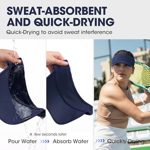 Sweat-Wicking Sports Sun Visor Women Men Adjustable for Tennis Golf Running - color: Sapphire Blue