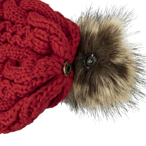 TOPTIE Slouchy Knit Beanie Hat for Women Faux Fur Pom Pom Fleece Lined - color: Maroon