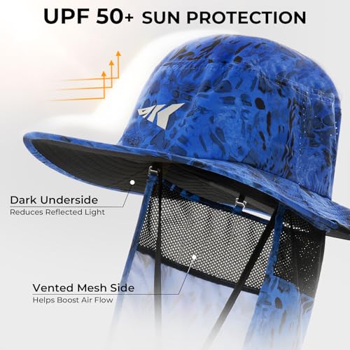 KastKing Sol Armis UPF 50 Boonie Hat for Sun Protection,Men Women - color: Deep Blue (With Shield)