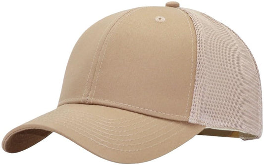 Mens Mesh Snapback Trucker Hat Baseball Cap, Fits OSFM&XXL Head - color: Khaki, size: Medium-Large