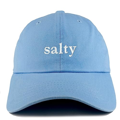Trendy Apparel Shop Salty Embroidered Solid Adjustable Unstructured Dad Hat - color: Sky
