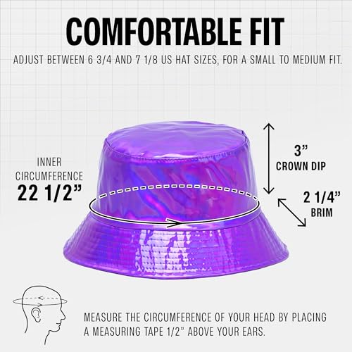 Rave Bucket Hat for Women & Men - Cute Bucket Hats - Festival Hat Adjustable 50+ SPF Protection Rave Accessories - color: Holographic Purple