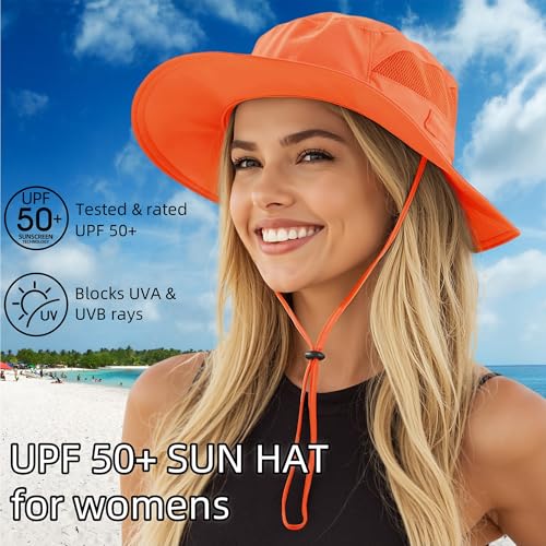 Connectyle Women's UPF 50+ Sun Hat UV Protection Wide Brim Bucket Hat Summer Beach Hats Fishing Hiking Outdoor Safari Hats - color: Orange
