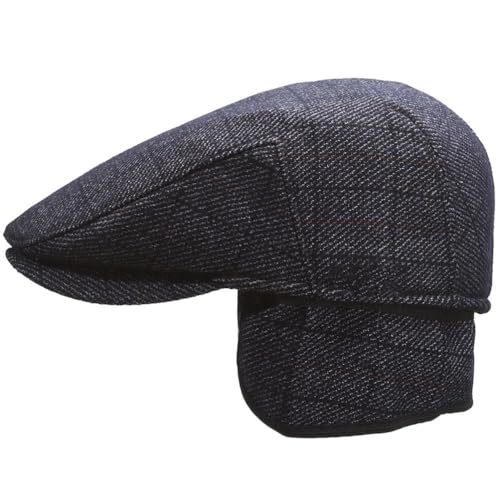 Men's Newsboy Cap with Earflaps Flat Ivy Caps Gatsby Golf Cabbie Hats - color: Black Square