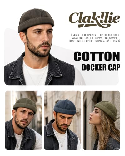 Clakllie Cotton Docker Hat Brimless Hats for Men Retro Sailor Skullcap - color: Fma2503-taupe