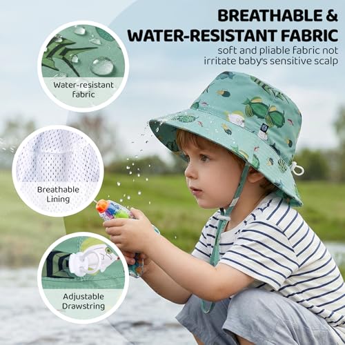 Toddler Bucket Hats UPF 50+ Baby Sun Hat Adjustable Kids Sun Protection Summer Hat Wide Brim Beach Hat for Boys Girls 0-6Y - color: Greenfish, size: 6-24 Months