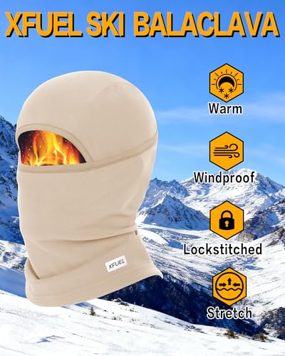 Winter Balaclava Ski Mask Warm and Fleece Full Face Cover for Men Women Cold Weather Skiing Motorcycle Neck Warmer - color: Malt Beige