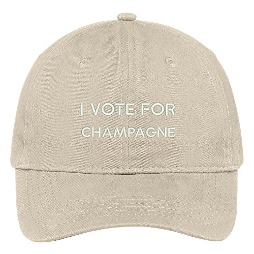 Trendy Apparel Shop I Vote for Champagne Embroidered Low Profile Cotton Cap Dad Hat - color: Stone