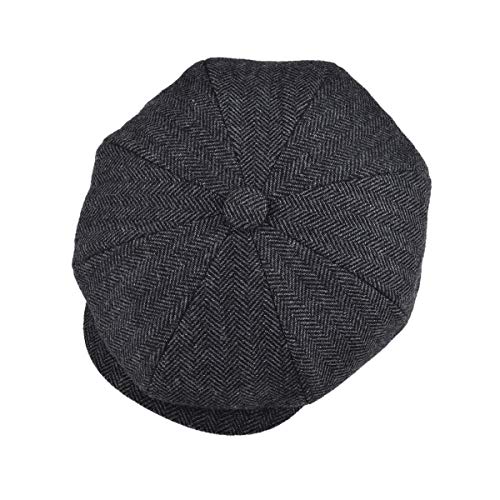 BOTVELA Men's 8 Panel Wool Blend Newsboy Flat Cap - color: Black, size: 7 1/8