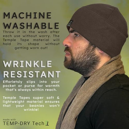 Temple Tape Tactical Fleece Watch Cap Beanie – Skull Cap Fleece Hat - Mens & Women - color: Deep Brown, size: X-Large
