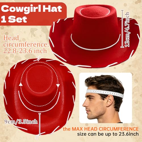 Cowgirl Hat,Western Sheriff Cowboy Hats West Wide Brim Cap for Men Women,Rodeo Week Cosplay,Halloween Party - color: Red