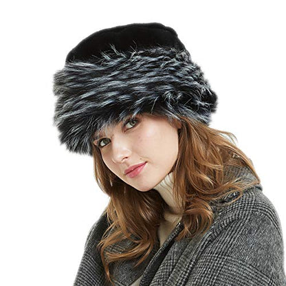 sy soul young Women's Leopard Faux Fur Hats Fluffy Bucket Hat Russian Style - color: Black&white