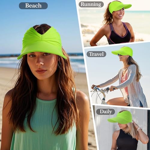 Sun Hats for Women, Wide Brim UV Protection Foldable Sun Visor Hats, UPF50+ - color: Green