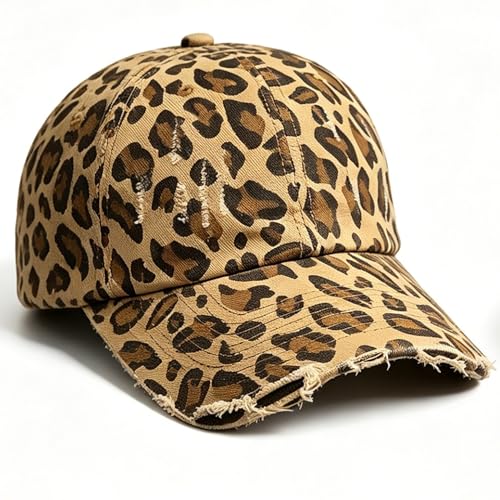 Baseball Hats for Women Men Adjustable Leopard Print Dad Trucker Hat Cotton Sun Protection Caps Sports Golf Medium - color: Camel-scratch Brim