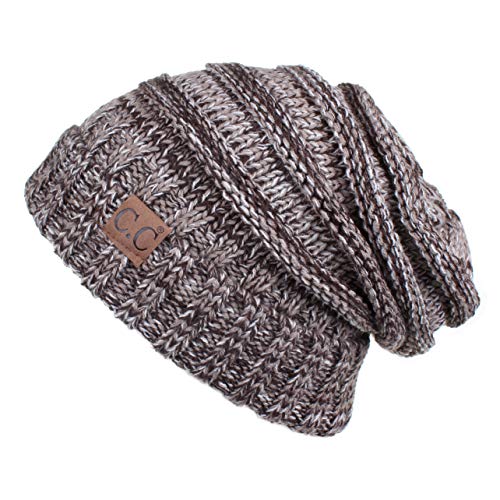C.C Hat-100 Oversized Baggy Slouch Thick Warm Cap Hat Skully Cable Knit Beanie - color: Brown