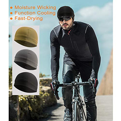 3 Pack Cooling Skull Cap Helmet Liner Sweat Wicking Breathable Hat for Men - color: Black,grey,sandy