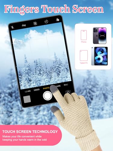 JaGely 8 Pieces Women Winter Hats and Gloves Set Women Warm Touchscreen Knitted Lined Gloves Winter Beanies - color: Army Green, Caramel,beige,red