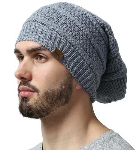 Tough Headwear Slouchy Oversized Beanie Hat - Warm Winter Hats for Women - Stretch Fit Mens Beanie - color: Light Gray