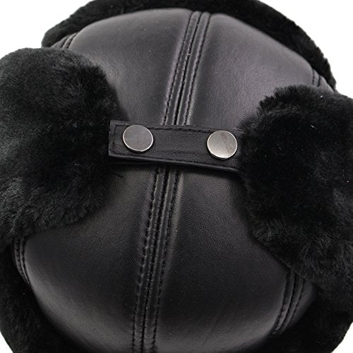 Winter Faux Fur Hunting Hat Leather Unisex Trapper Russian Aviator Trooper Hat - size: Medium