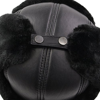 Winter Faux Fur Hunting Hat Leather Unisex Trapper Russian Aviator Trooper Hat - size: Large