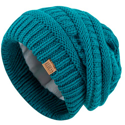 REDESS Slouchy Beanie Hat for Men and Women Winter Warm Knit Hat Chunky Soft Oversized Cable Cap - color: B9 Teal