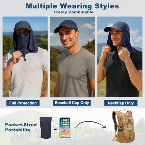 Surblue Baseball Sun Cap with Removable Neck Flap and Face Mask UPF 50+ - color: Deep Blue, size: Medium