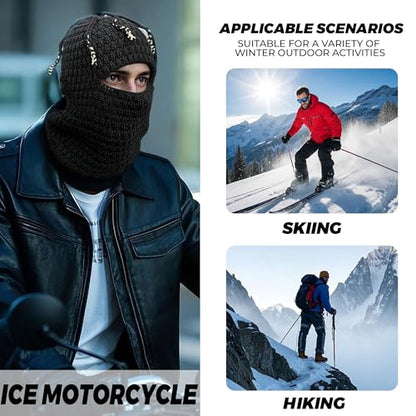 CLAPE Distressed Balaclava for Men, Funny Knitted Ski Motorcycle Mask Distressed Winter Windproof Snow Full Face Cover Mask - color: Khwb2401-black