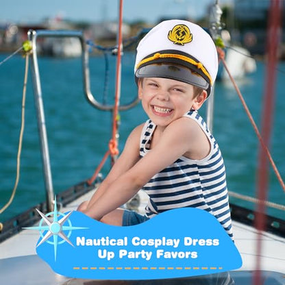 8 Pieces Captain Hats Adjustable White Sailors Navy Marine Admiral Caps for Yacht Theme Party Costume Accessory - color: Style 2
