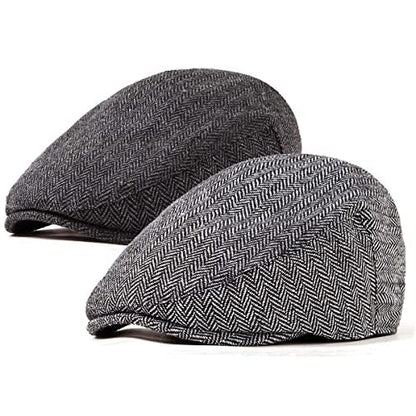 2-Pack Adjustable Newsboy Hats for Men Flat Cap Irish Wool Blend Tweed - color: 001 Black+grey 2pack, size: X-Large-XX-Large