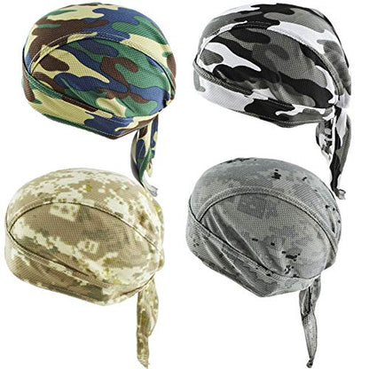 4 Pack Head Wraps Cycling Caps Dew Rag Skull Caps Beanie Cap Do Rags, Pirate Hats, Doo Rag, Durag Bandana - color: Camo, size: One Size