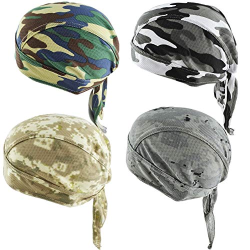 4 Pack Head Wraps Cycling Caps Dew Rag Skull Caps Beanie Cap Do Rags, Pirate Hats, Doo Rag, Durag Bandana - color: Camo, size: One Size