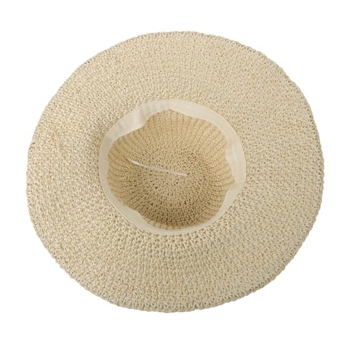 Womens Foldable Straw Sun Hat Summer Wide Brim Crochet Bucket Hats UPF 50+ Travel Beach Fedora Fisherman Cap Sombrero Hat - color: Beige