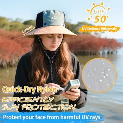 ZOORON Sun Hats for Teens Men Women Waterproof Fishing Hat UPF 50+ Bucket Hat Quick Dry Safari Hat for Beach Hiking Garden - color: 1pack-khaki/Green